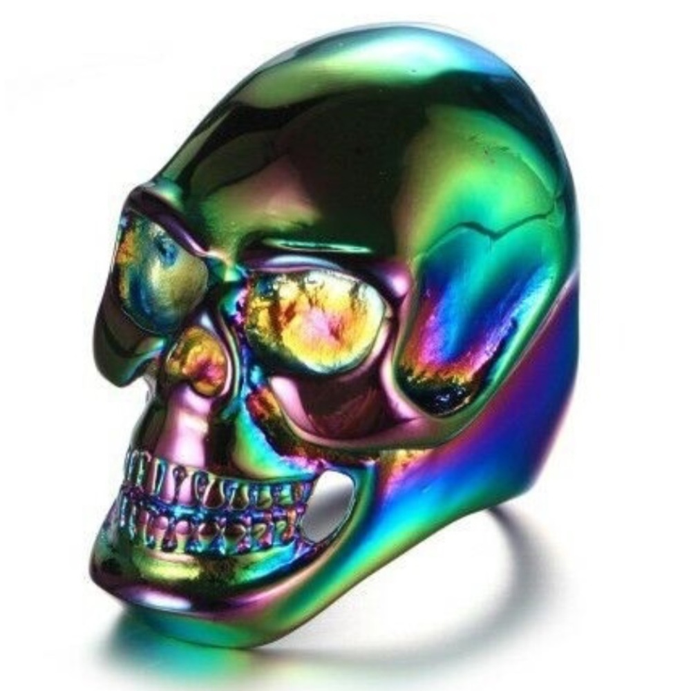 Men’s Stunning Skull Ring in Iridescent Rainbow